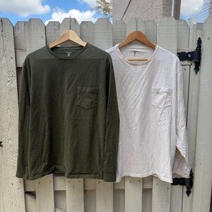 2 Pack Long Sleeve Pocket Tees - Olive Green & Cream